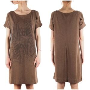 Peruvian Connection Dress Cotton Knee Length Shift Short Sleeve Boho Neutral L